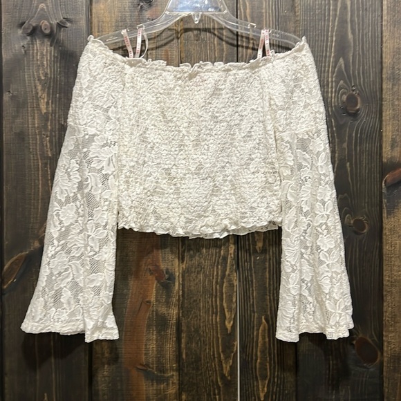 Guess Tops - Guess Off Shoulder Lace Crop Top S Flare Bell Sleeves Festival Stretch Boho